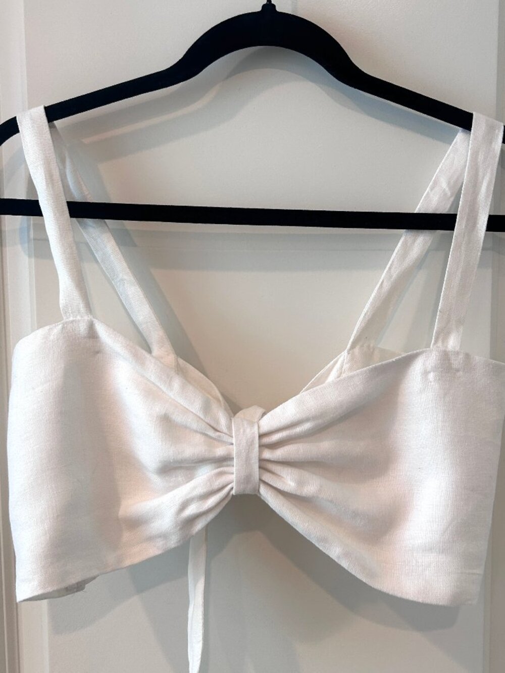 Handmade 100% Linen Boho Back Tie Crop Top size M white